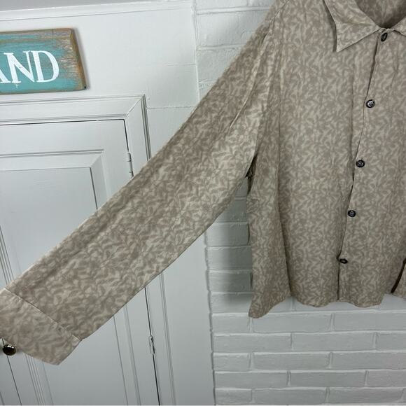 CP Shades Neutral Vine Leaf Embroidered Button Down Long Sleeve Top Size M - Picture 7 of 10